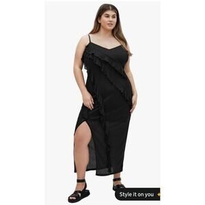 #21 MSRP $130 NWT CITY CHIC MAXI SHELBY BLACK RUFFLE CURVE GOWN ♡SIZE US 18♡